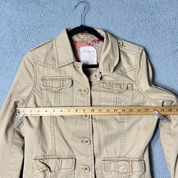 Vintage Aeropostale Jacket Womens M Tan Khaki Long Sleeve Button Down Y2K - Picture 13 of 16